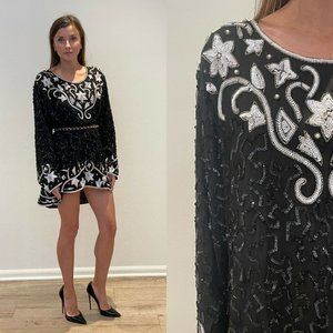 Vintage Jean For Joseph Le Bon Black & White Sequin Dress Top